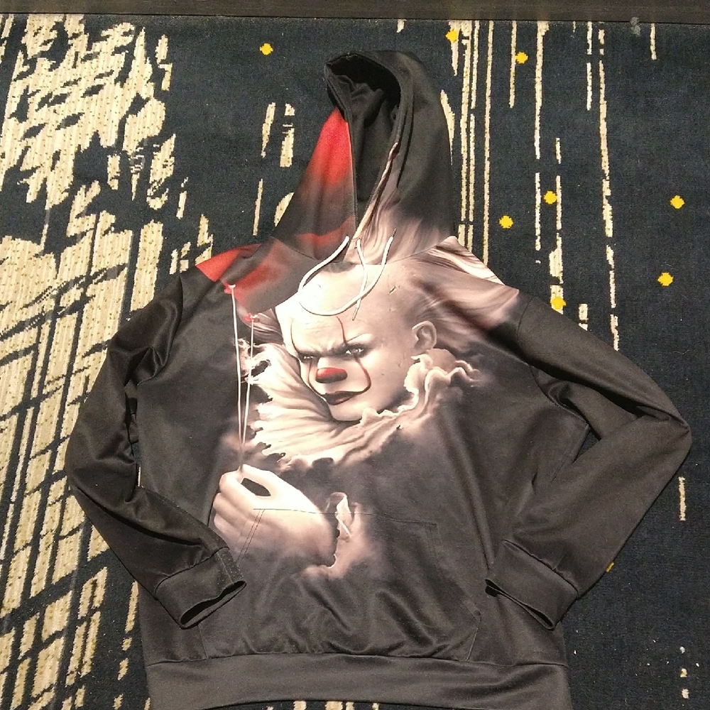 Graphic Hoodie with pennywise Design - Black and Red